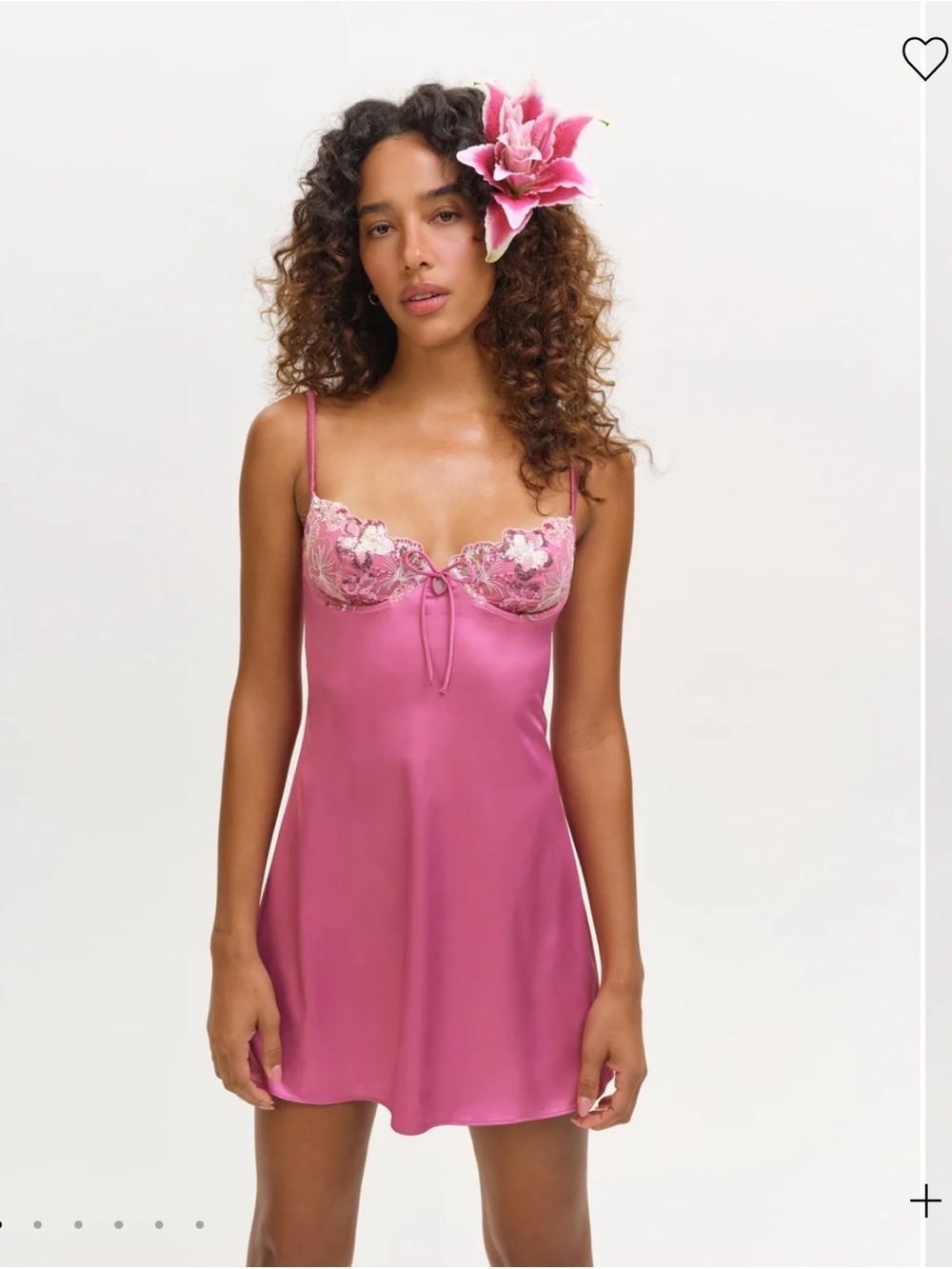 For Love and Lemons Pink Satin Lace Mini Slip